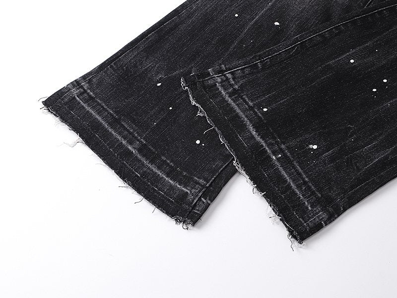 Purple Brand Distressed Paint-Splatter Flared Jeans