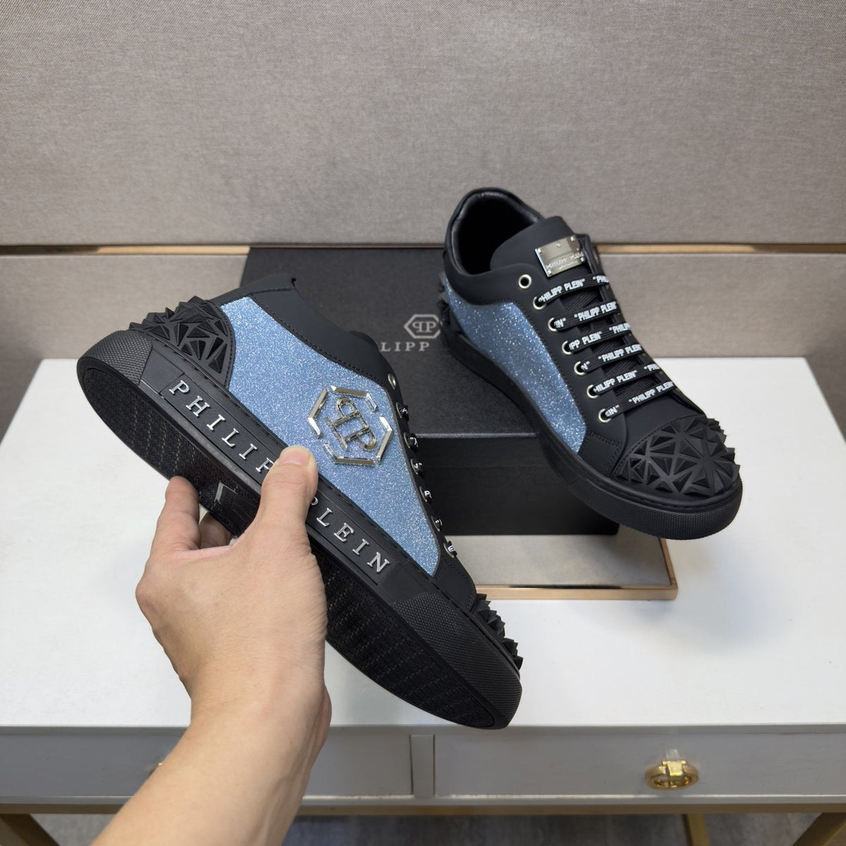 Philipp Plein Men's Studded Panel Low-Top Sneakers